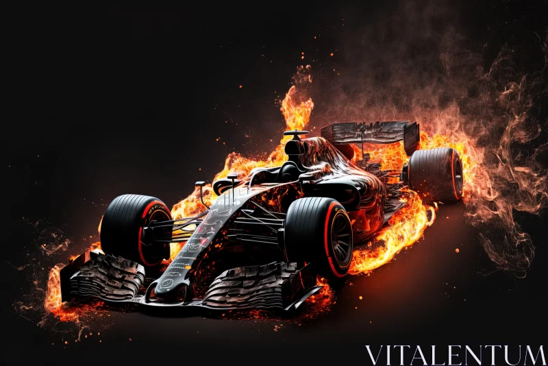 AI ART Fiery Racing Car on Black Background: A Fusion of Realism and Surrealism
