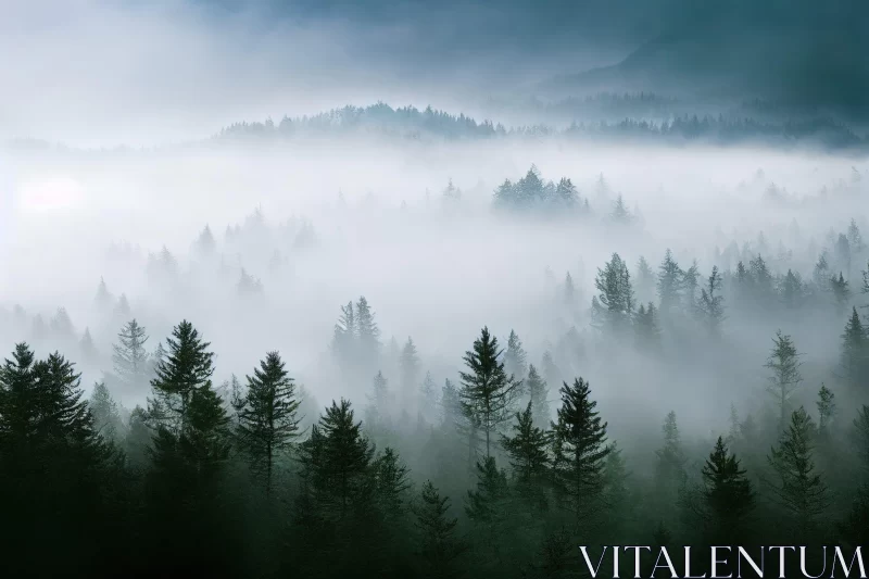 Misty Forest and Mountain - Capturing the Essence of Nature AI Image