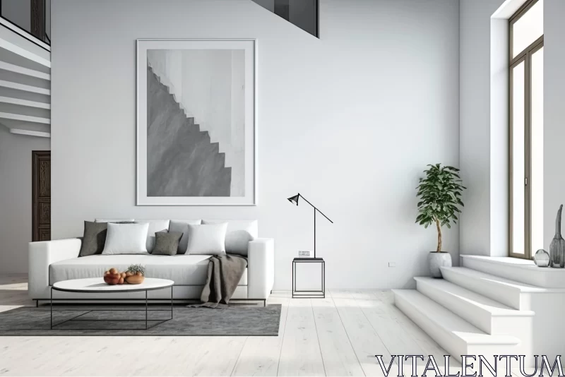 Modern Minimalist White Interior Living Room - Tranquil and Eco-Friendly AI Image