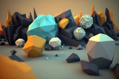 Monolithic Low Poly Game Scene in Bold Colors