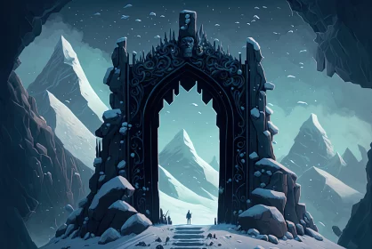 Mysterious Stone Gate in Snowy Landscape - Gothic Illustration