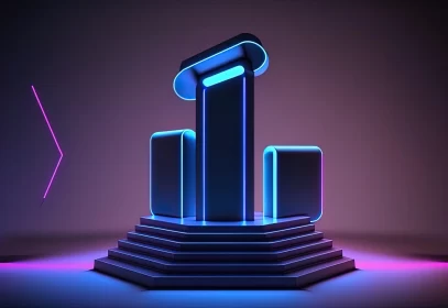 Neon Illuminated Abstract Podium with Futuristic Elements AI Image