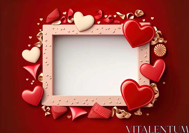 Romantic Valentine Frame with Red Hearts and Candy AI Image