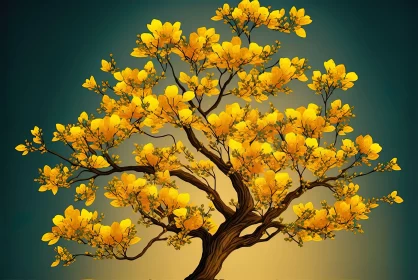 Yellow Floral Tree: A Harmony of Nature AI Image