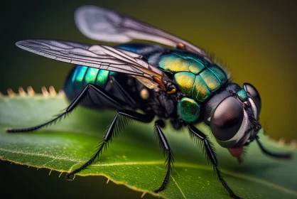 Emerald Green Fly on Leaf: A Fusion of Nature and Sci-Fi