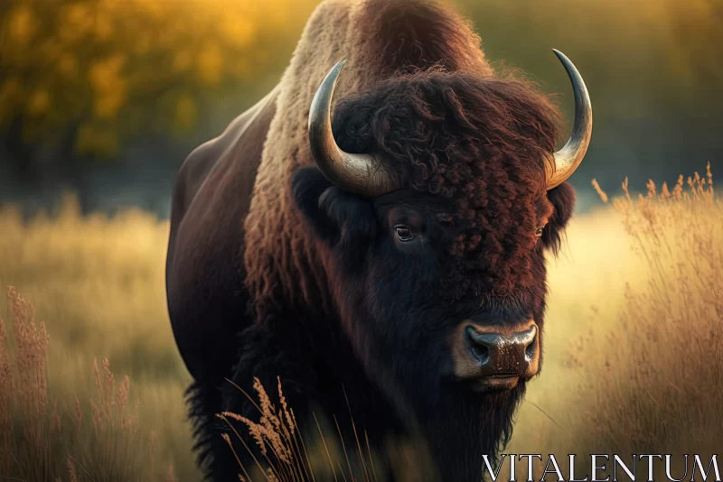 Majestic Bison in Field - Iconic American Imagery AI Image