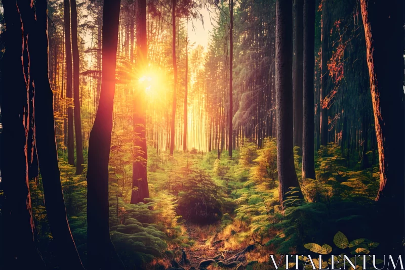Sunrise in the Forest: A Captivating Display of Nature's Colors AI Image