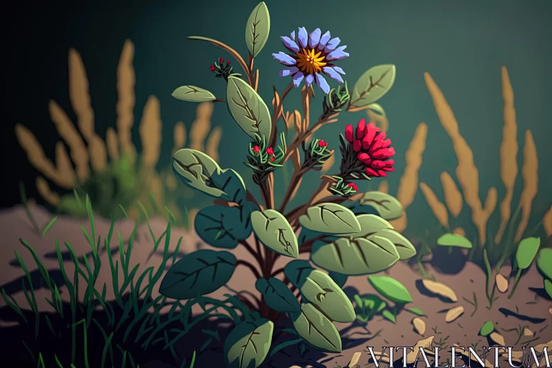 Wild Flower Cartoon Illustration in Moody Colors AI Image