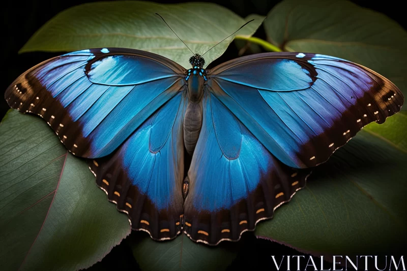 Blue Butterfly on Green Leaves: A Study in Nature's Beauty AI Image