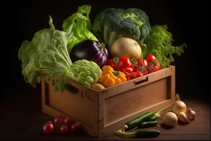 Colorful Assortment of Fresh Vegetables in a Wooden Crate