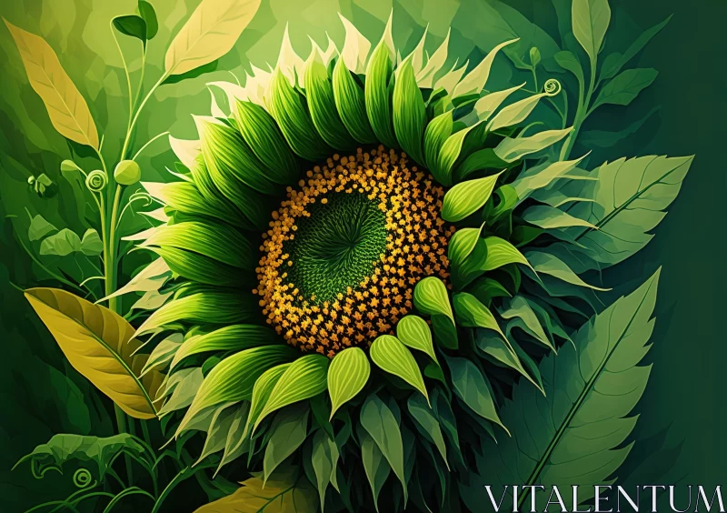 Graphic Design-Inspired Sunflower Illustration with Rich Textures AI Image