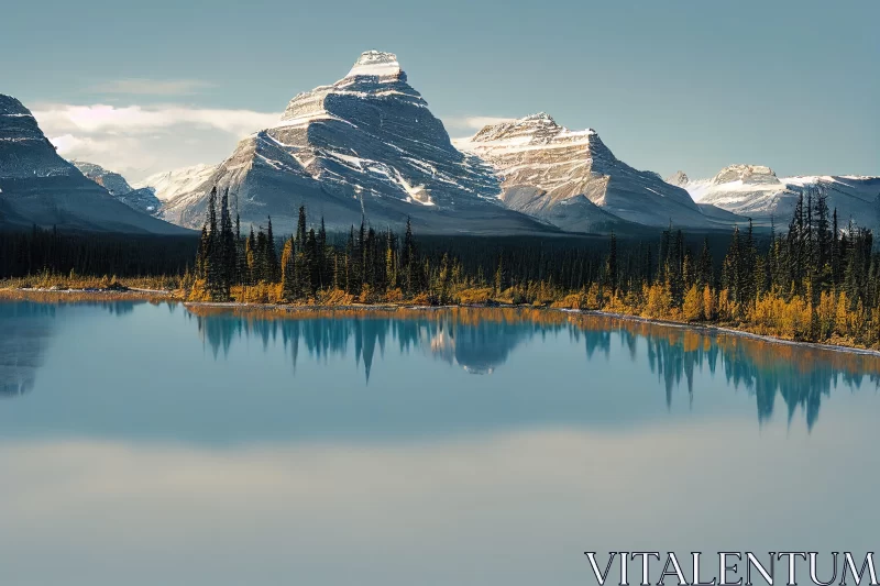 Majestic Mountain Range Reflected in Pond - Contemporary Canadian Art AI Image