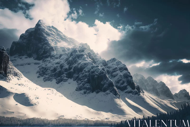 Atmospheric Snow-Capped Mountain Landscape AI Image