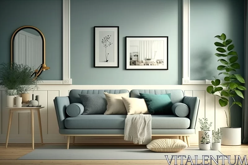 Elegant Apartment Living Room in Soft Tones 3D Rendering AI Image