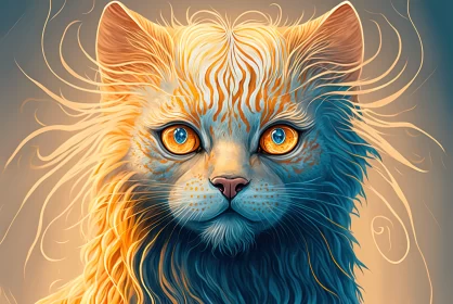 Fantasy Art: Detailed Illustration of an Orange Cat with Blue Eyes