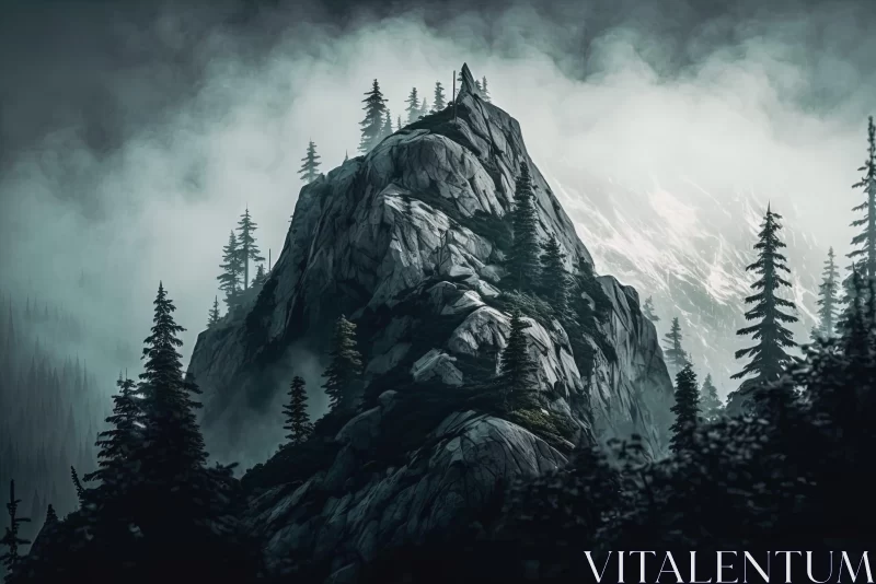 Gothic Mountain and Forest Painting in Dark Tones AI Image