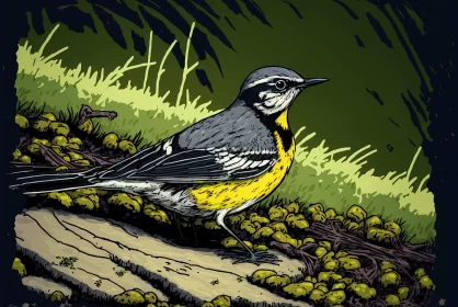 High-Contrast Bird Art in Yellow and Gray - Contemporary Canadian Style