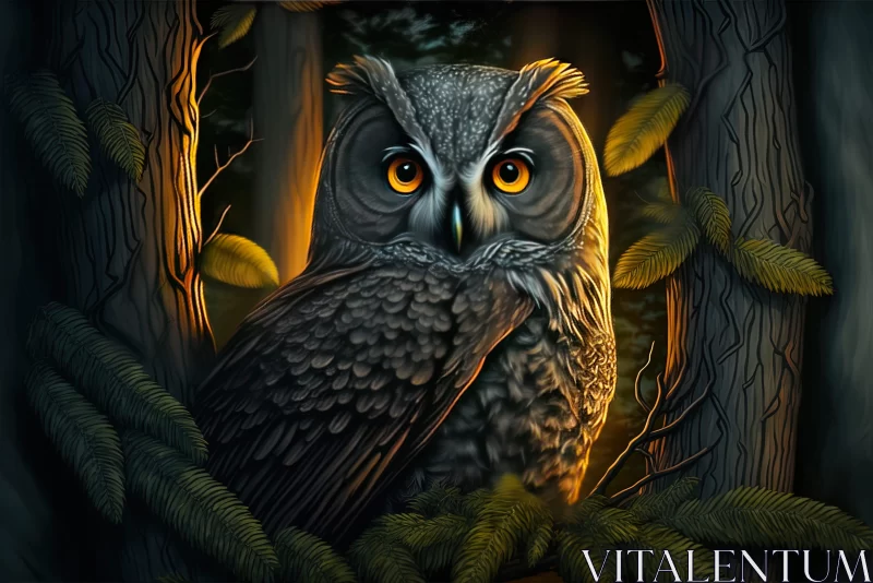 Realistic Owl in Forest - Detailed Artwork AI Image