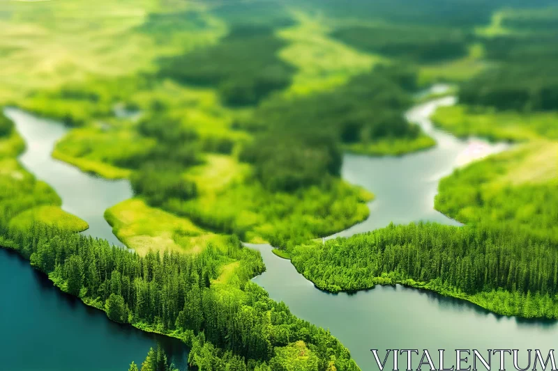 Aerial River and Forest Landscape - Nature's Serenity AI Image