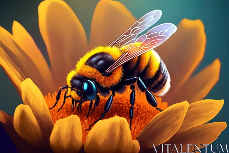 Cartoon Bee on Flowers: A Detailed Illustration AI Image