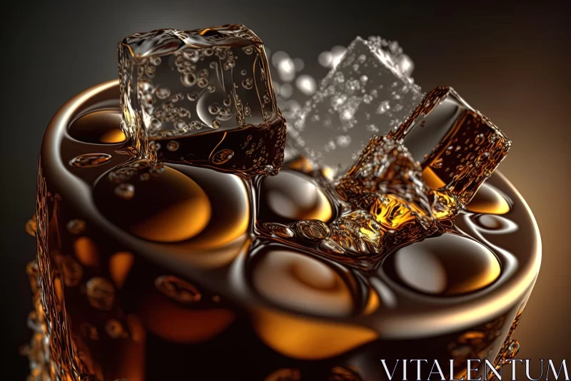 AI ART Luxurious Cola Drink with Ice Cubes in Dark Amber and Silver