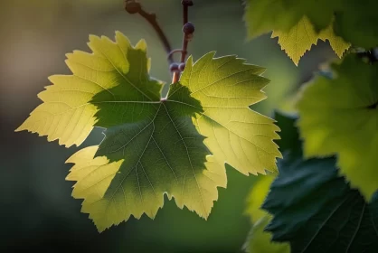 Sunlit Leaf in Vineyard: A Portrait of Norwegian Nature