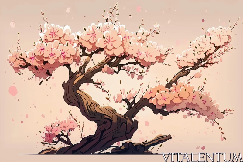 Anime Art: Tranquil Sakura Tree in Blossom AI Image