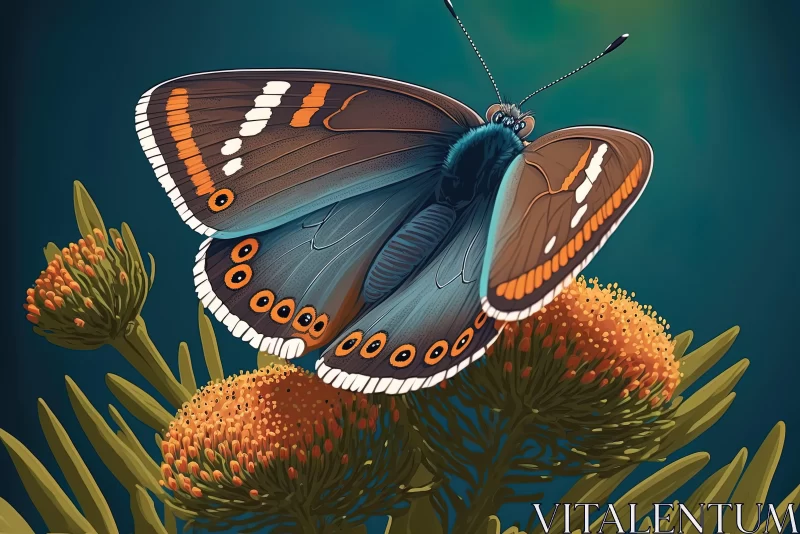 Artistic Butterfly Illustration on Flowering Plant AI Image