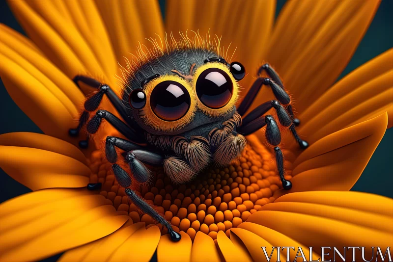 Cartoonish Spider on a Flower: A Captivating Illustration AI Image