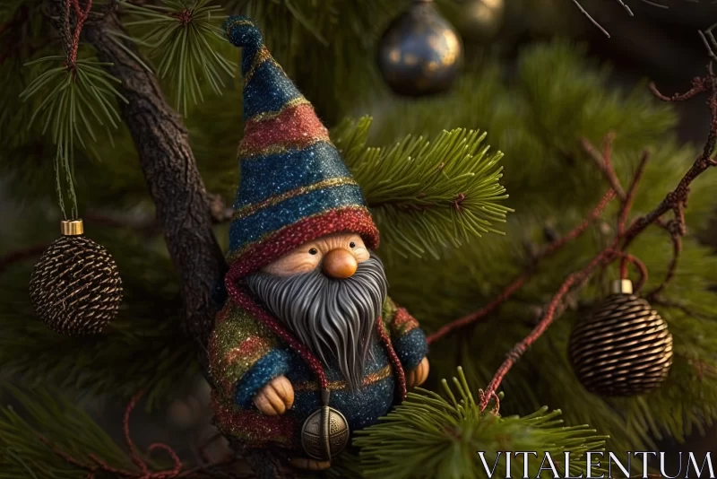 AI ART Christmas Gnome in Tree - A Capture of Festive Wonder