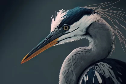 Artistic Illustration of Heron in Light Indigo and Dark Gray