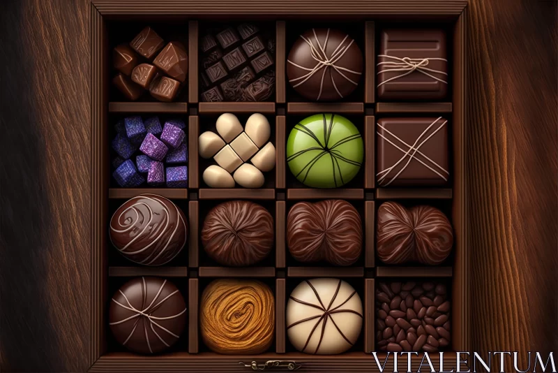Assorted Chocolates in Wooden Box - A Lifelike Captivation AI Image