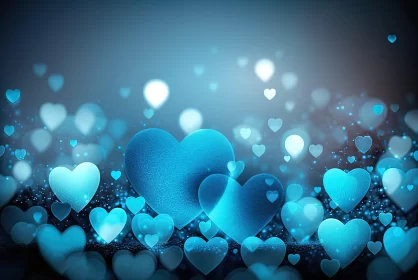 Dreamy Blue Hearts on Dark Background - Romantic Abstract Art