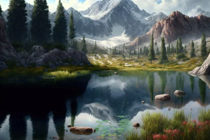 Nature's Wonder: Mountain Lake Reflection Artwork