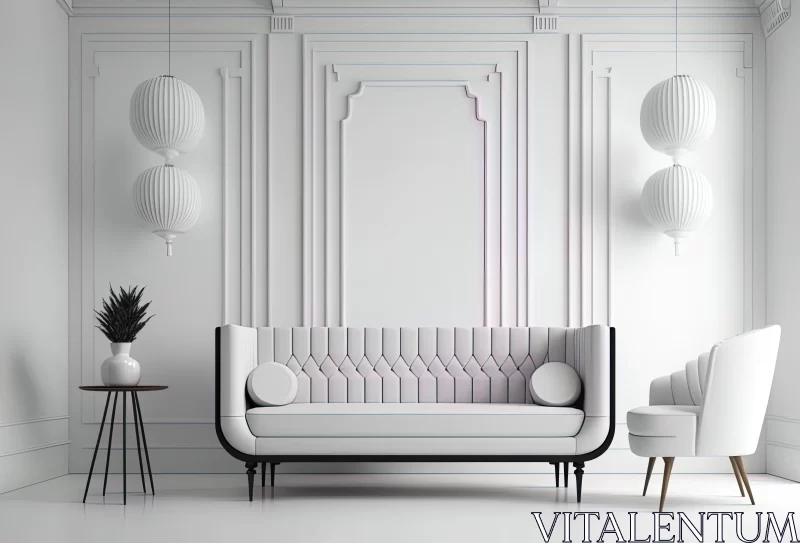 Neoclassical Interior Design with White Sofa and High Ceilings AI Image
