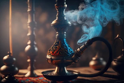 Oriental Hookah Scene with Dramatic Lighting and Medieval Ambiance AI Image