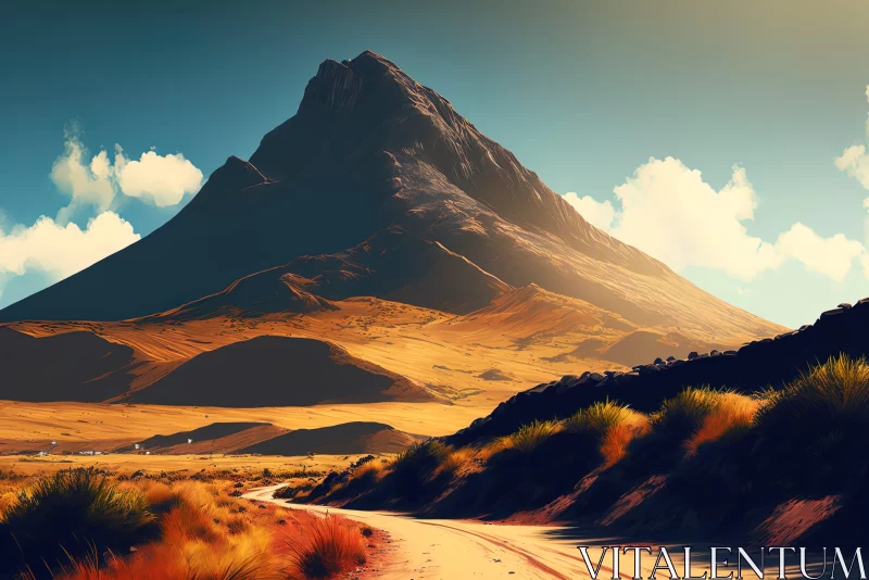 Tranquil Mountain Landscape with Dirt Road - Realistic Renderings AI Image
