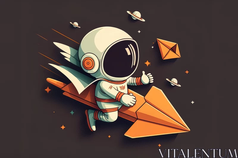 Astronaut Among Spaceships: A Playful Caricature Illustration AI Image