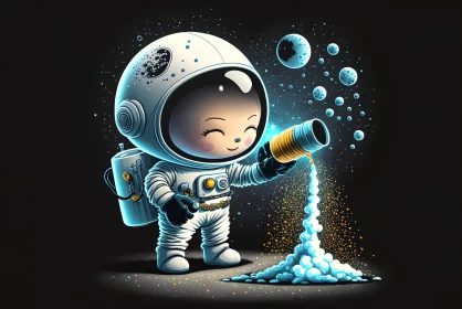 Astronaut's Lunar Walk - Cartoon Illustration in Sepia Tones