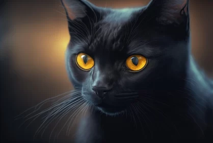 Black Cat with Yellow Eyes - A Captivating Digital Art Illustration