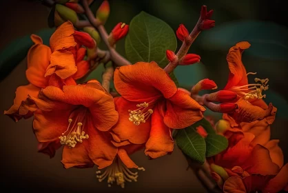 Exotic Realism: Orange Flowers on Branches