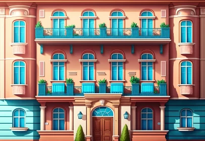 Luxurious Building Illustration in 2D Game Art Style