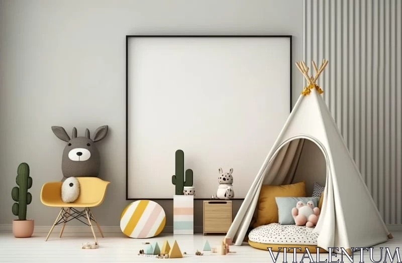 Minimalist Child's Room with Teepee and Cactus AI Image