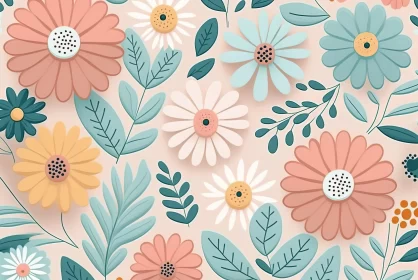 Pastel Floral Background with Cartoonish Features