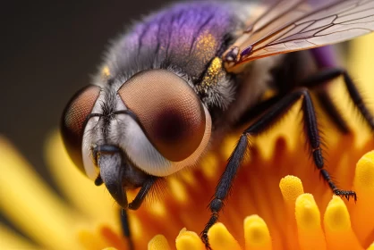 Purple Fly on Yellow Flower - A Photorealistic Display