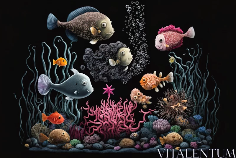 Cartoonish Seascape: A Coralpunk Masterpiece AI Image