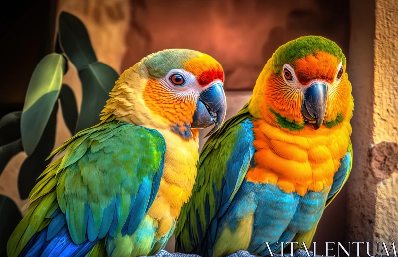 Colorful Parrots in Exotic Atmosphere: A Precisionist Art Influence AI Image
