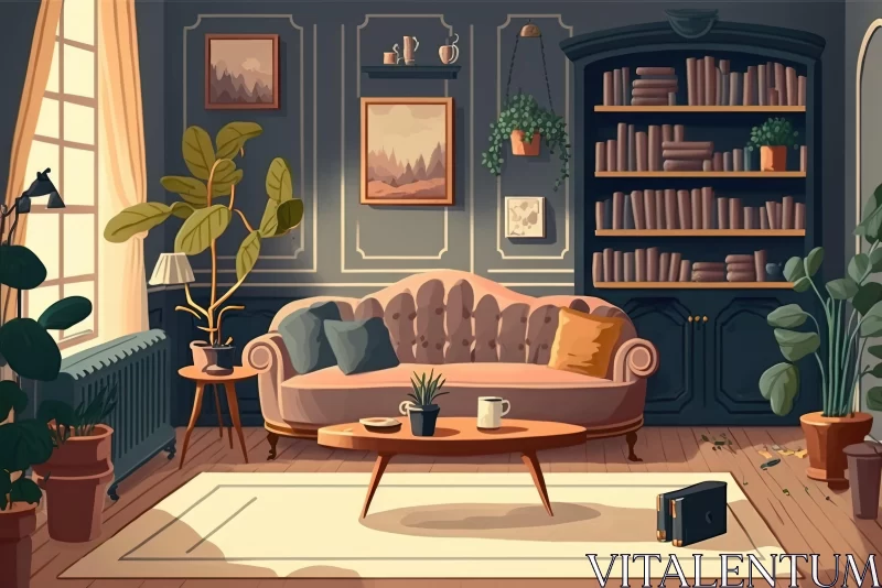 Neo-Victorian Style Home Interior Illustration AI Image