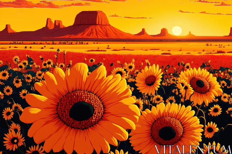Sunflowers in Field - An American Romanticism Inspired Image AI Image