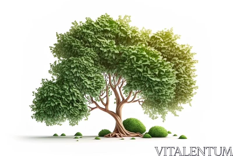3D Rendered GardenScape: Isolated Tree with Green Leaves AI Image